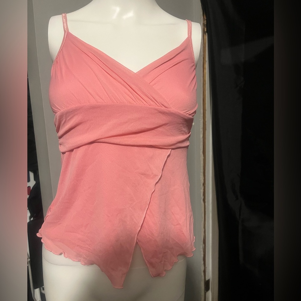 Pink dressy tank with crisscross detail